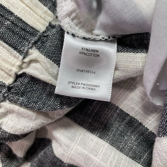 INDIGO RISING Pants Linen Striped Pleated Smocked Waist Wide Leg Womens L Black - Picture 9 of 10